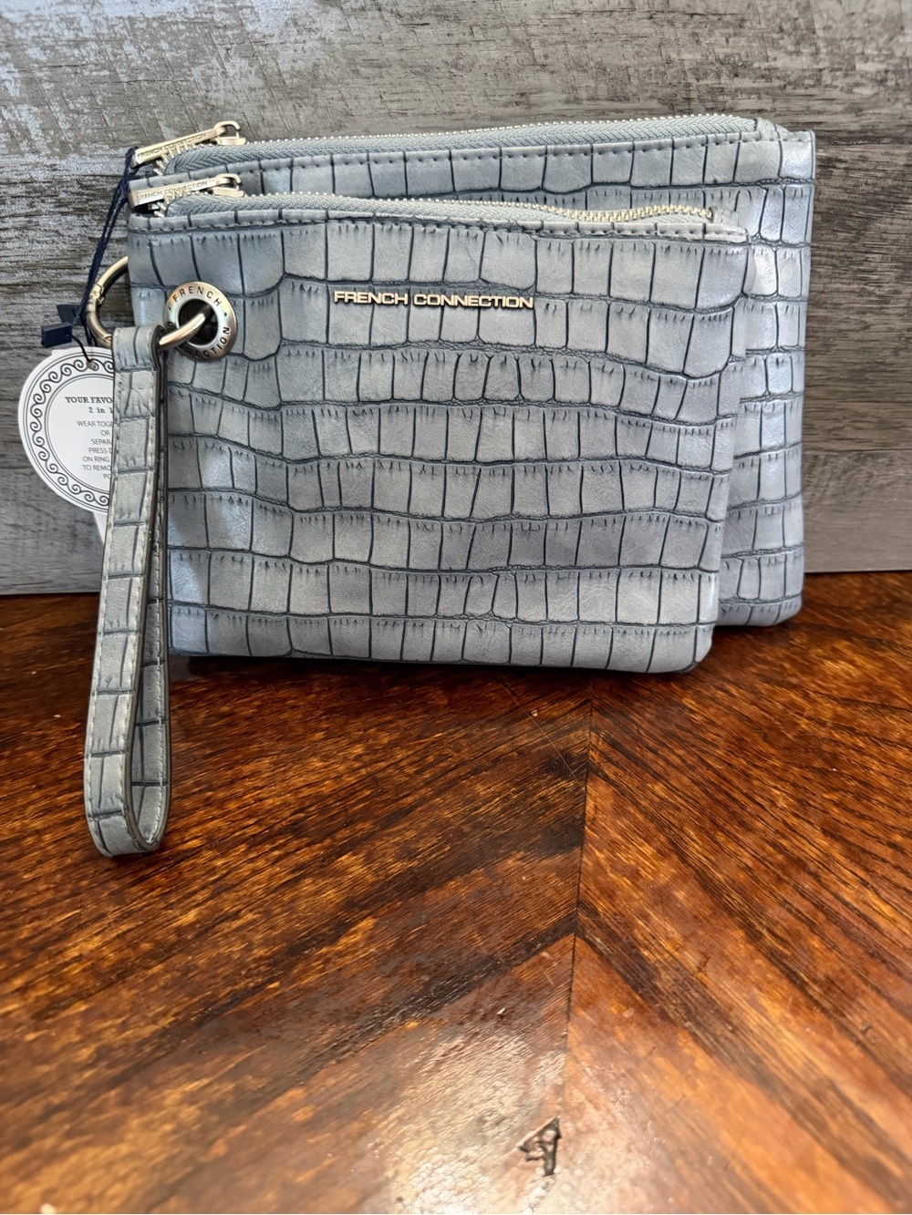 NWT French Connection Croc-Embossed Wristlet Pouch in Slate Gray
